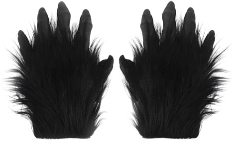 YJZQ Gants de Chimpanzé Halloween Mains de Singe avec fausse poil Cosplay Loup-garou Dragon Patte de Diable Latex PU Pattes Griffe pour Adulte