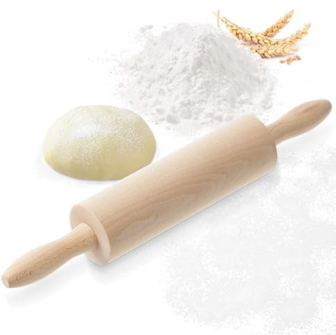 RoyalFay® Nudelholz aus Buchenholz mit Metallachse – Teigroller mit ergonomischen Griffen & Teigschaber – nachhaltig, lebensmittelecht & vielseitig für Pizza, Fondant und Plätzchen Metallachse