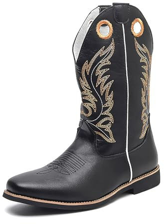 LMUIPMAA Botas Vaqueras para Hombre con Punta Cuadrada, Bordadas Botas Tradicional del Campo,Negro,48 EU