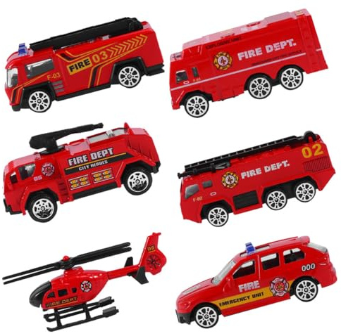FIXOSHEE Set da 6 Pezzi di Giocattoli Auto a Traino in Lega Controllo Inerziale Modelli di Camion dei Vigili del Fuoco Simulazione Dettagliata per e Regali di Festa
