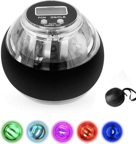 Curaball Gyro Ball Ejercitador de Mano, fortalecedor de muñeca con Bola de torsión con Contador y luz LED, Entrenador de antebrazo de Metal de Inicio automático para Fuerza de Agarre