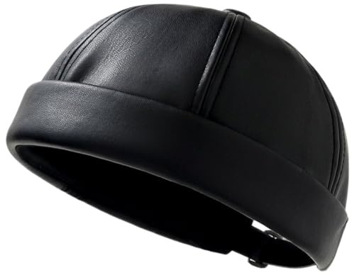 Ymxygz Docker Cap Set för män – Docker Keps i läder brätte Mössa Retro Arbetare Sjöman Skalle Mössa med rullad manschett för män