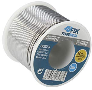Ferrestock FSKSOE250 Carrete de alambre de estaño para soldadura blanda de 250g, 1mm de diámetro, 60% estaño para soldadores eléctricos, Uso Exclusivo Profesional