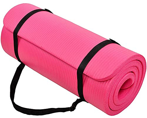 BalanceFrom All-Purpose 1-Inch Extra Thick High Density Anti-Tear Exercise Yoga Mat with Carrying Strap (Pink)