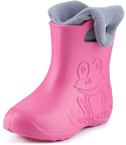 Ladeheid Stivaletti Pioggia Bambino in EVA Termici, Invernali Stivali Pioggia Bambina Calzino Interno con Bottoni e Motivo a Rana, Scarpe Bambino LA-CA-04 (Rosa Grigio, 28/29)