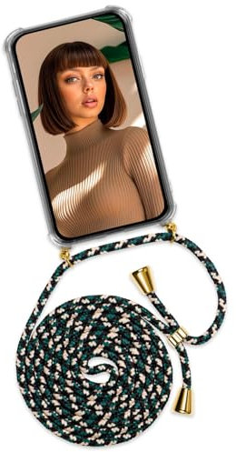 ONEFLOW Handykette für Huawei P10 Lite Hülle mit Band, Handyhülle mit Kette abnehmbar, Handyband zum Umhängen, Handy Umhängeband Lange Handykordel, Twist Case – Camo Grün