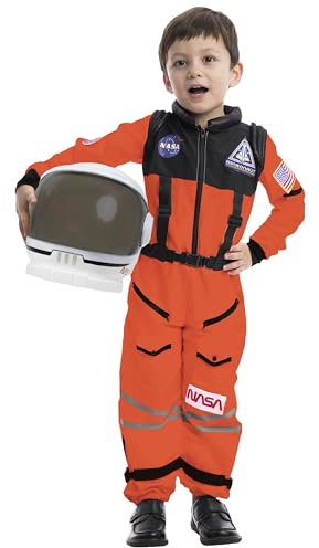 Spooktacular Creations Orange Astronaut Costume with Helmet, Space Suit for Toddler with Movable Visor, Kids Astronaut Halloween Costume for Cosplay, Party Favor Supplies (Small, 5-7 yrs)
