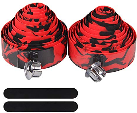 ZOOENIE 1 par de cintas para manillar de bicicleta de carretera, con tapones de extremos para manillar de bicicleta y carreras, incluye tiras adhesivas, camuflaje(rojo + negro)