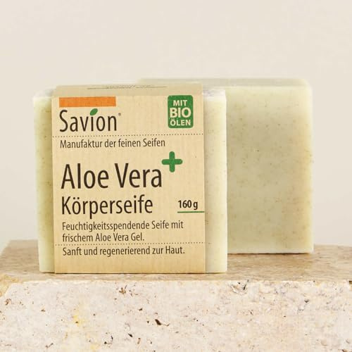 Savion Aloe Vera Plus Körperseife, Feuchtigkeitsspendend, regenerierend, mit frischem Aloe Vera Gel, Vegan, Palmölfrei, 160g