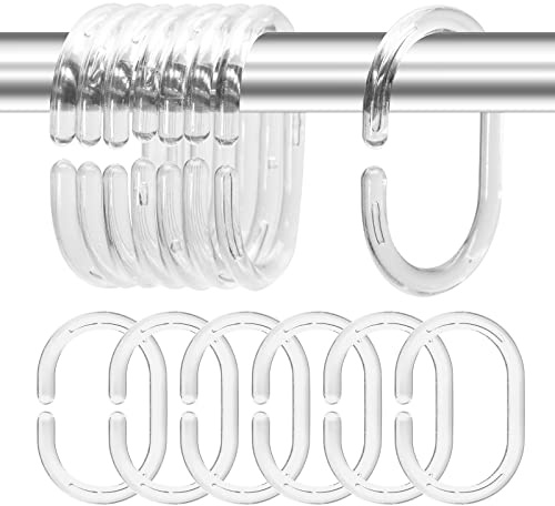 Plastic Shower Curtain Rings Hooks for Bathroom Shower Window Rod (24 Pack Clear)