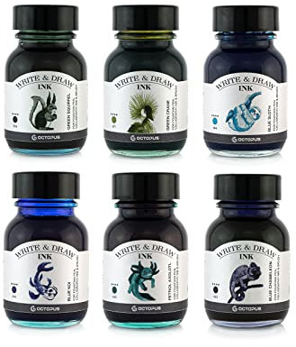 Octopus Write and Draw Ink Set RIVER, wasserfeste Tinte zum Schreiben und Zeichnen, Kalligraphietinte, Zeichentusche für Füllhalter, 6x50 ml