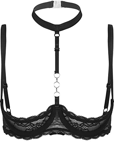 ranrann Femme Soutien-Gorge Sein Nu Halter Neck Top Bra Push Up Bralette Dentelle Lingerie Brassière S-5XL A Noir 3XL