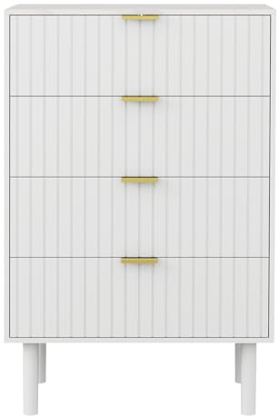 UEV Kommode mit 4 Schublanden, 60 x 34 x 94cm, Sideboard, Schubladenschrank, Schmal kommode, Schrank Marmor, Aufbewahrungskommode, Beistellschrank für Wohnzimmer, Schlafzimmer, Flur(Weiß)
