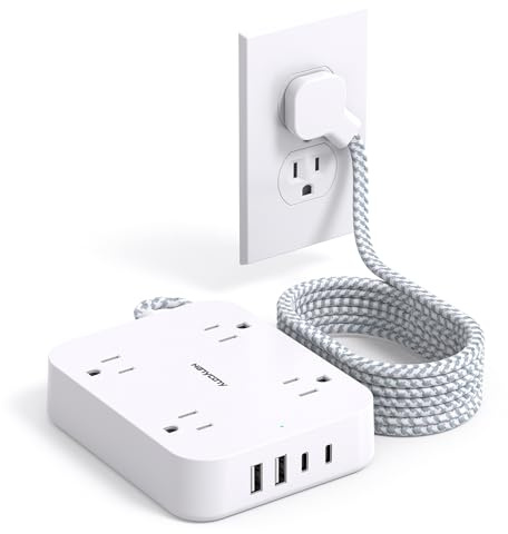 10 Ft Extension Cord, Flat Power Strip with 4 Outlets 4 USB Ports (2 USB C)