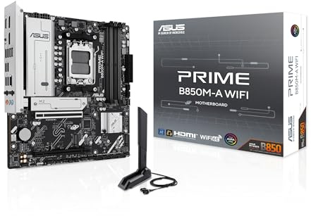 ASUS Prime B850M-A WiFi Gaming Mainboard Sockel AMD AM5 (microATX, DDR5, PCIe 5.0, 3X M.2 Slots, Wi-Fi 6E, Realtek 2.5Gb Ethernet, DisplayPort, HDMI, BIOS Flashback, Aura Sync)