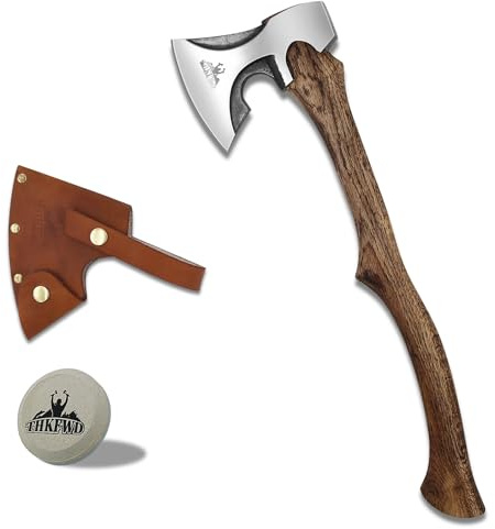 Camping Hatchet -Chopping Axe with Leather Sheath, 22.3 Forged Carbon Steel Wood Splitting Axe for Chopping Camping Survival