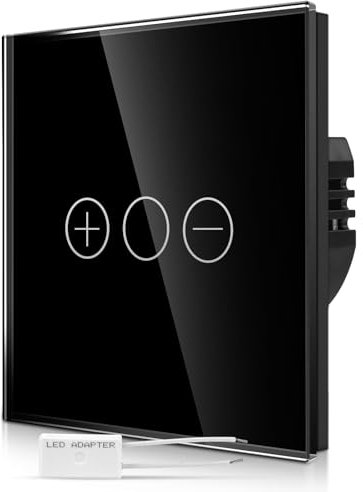 CNBINGO Dimmer Touch Light Switch - Black Wall Switch with Glass Panel and Status LED Backlight - Dimmer Switch for Dimmable LED with a free Adapter - 1 Gang - 3 Buttons
