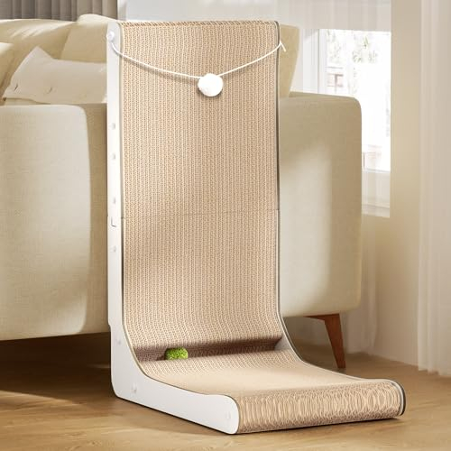Gimars Hohe 68cm L förmige Kratzbrett Katze mit Ball, Vertikaler kratzpappe für Katzen, Langlebiges Katzenkratzbrett, Katzenspielzeug zum Schutz von Möbeln und Sofas, Groß