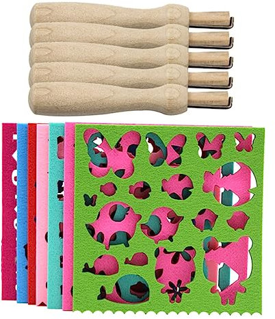VILLFUL Kit De Herramientas Para Fieltro Con Plantillas Duraderas Agujas De Fieltro y Mango De Madera Juego Para Principiantes Manualidades De Lana