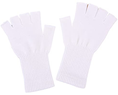 Maxtonser 1 Paar Unisex Halbfinger-Handschuhe, Winter, dehnbar, gestrickt, fingerlose Handschuhe für Damen und Herren, 21 cm, Weiß
