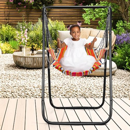 cadciehe Support de chaise hamac en métal avec support, hamac avec support inclus, support balançoire pour intérieur et extérieur, terrasse, cour, charge 200 kg, noir