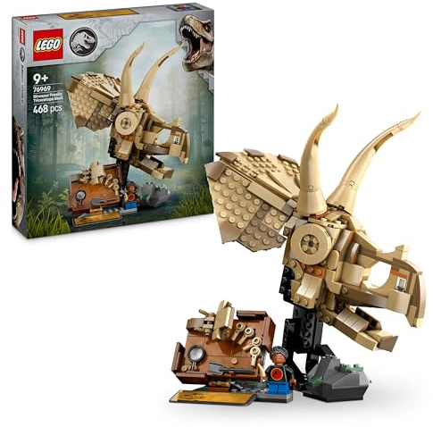 LEGO Jurassic World Dinosaur Fossils: Triceratops Skull Model, Dinosaur Toy for 9+ Year Old Boys & Girls, with Opening Jaw & Display Stand, Birthday Gift Idea 76969