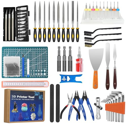 KOMABLEN 84 Pezzi Kit Modellismo, Attrezzi per Modellismo Per Pulizia Degli Ugelli, Kit per Modellismo Accessori Stampante 3d per Tappetino da Taglio, Sbavatore, Incisione, Strumenti di Finitura