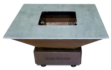 Brasero Plancha en Acier Corten – Barbecue Exterieur avec Rangement Bûches – Design Jardin Terrasse – Modèle Lou Pitchoun – Grille de Cuisson et Stop Food Inclus