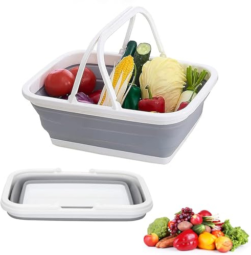 Vikbar korg med handtag, picknickkorg, bärbar shoppingväska, lämplig för utomhus- och inomhusbruk, kök, camping, vandring