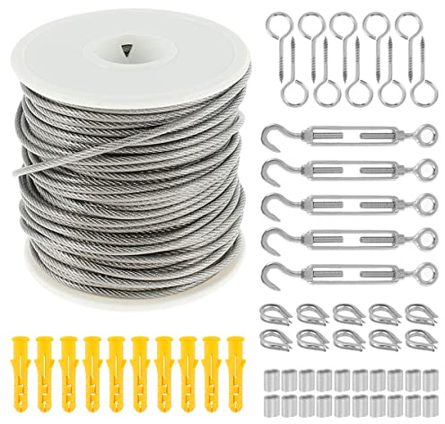 Stålvajer rostfritt stål 304 repspänningsset med öljetter rostfritt multifunktionellt stålvajer hölje stålvajer kit för tält ljuskronor växter täckkabelräcke (30 m)