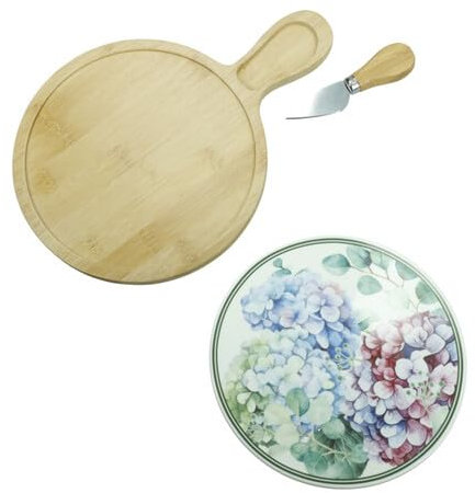 Brandani 51247 TAGLIERE FLORA PORCELLANA CON 1 COLTELLO FORMAGGIO,INOX, ø 20,5x29,5