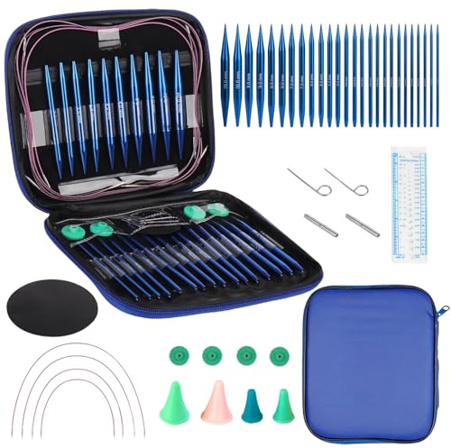 Juego de Agujas Circulares Intercambiables,3,0-10,0 mm,Agujas de Tejer de Aluminio,Agujas Para Tejer Lana,Aguja de Tejer Intercambiables con bolsa de Almacenamiento,13 Pares Aguja Circulares