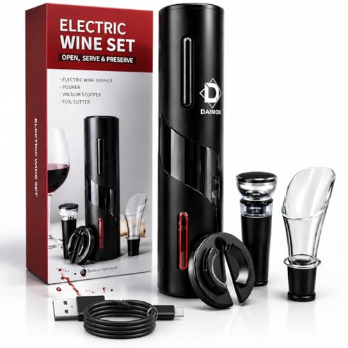 Kit Cavatappi Elettrico Professionale A Batteria Ricaricabile USB-C per Vino, Set Elegante con Stappa Bottiglie Automatico, Tappo Sottovuoto e Taglia Capsule, Design Nero Lucido