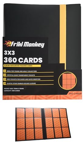 Classeur pour cartes avec capacité de 360 cartes à collectionner – 9 pochettes par page – Album PP sans PVC, fermeture à bande élastique – Grand album pour cartes TCG Friki Monkey