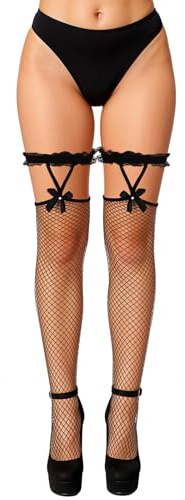 Abeillo 1 par nätstrumpor för kvinnor, nätstrumpbyxor med spetsband, sexiga fisknätsstrumpor, lårhöga strumpebandslösa strumpor för kvinnor halloween cosplay fest, svart, 100-110