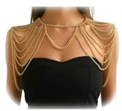 Gold Punk Shoulder Chain Necklace Jewelry Sexy Arm Chain Festival Rave Multi-layered Shoulder Body Chain Bikini Tassel Body Jewelry for Women