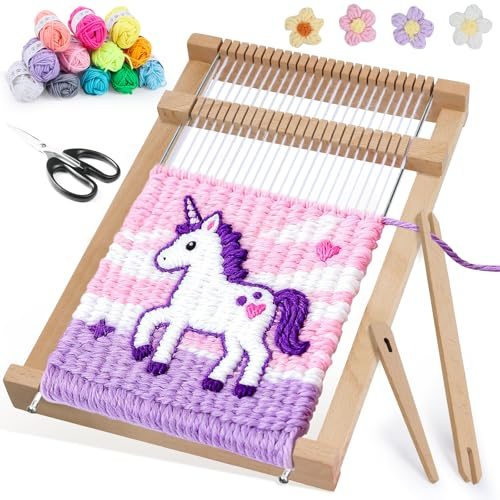 BSTDAYEVER Marco de Telar para Niños Marco Tejer Niños 19x29cm Kit Maquina de Tejer Madera Contiene 12 Hilos de Colores para Principiantes y Niño