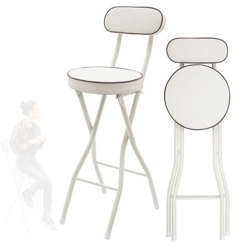 Sgabello Pieghevole Portatile, Sgabelli Alti Da Cucina Con Schienale E Poggiapiedi, Sedia Da Bar Richiudibile, Con Sedile Imbottito, Sedia Da Cucina Per Prato, Veranda, Giardino, Caffè(White,H65cm)