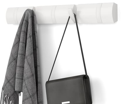 Umbra Flip Coat Rack, Wall Mounted 5-Hook Space Saving, White