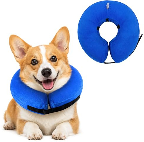 ACTOYS Halsband hund, halsspår hundar, skyddskrage hund, halskratt, uppblåsbar, för postoperativt skydd av huvud, bröst och mage (blå, S)