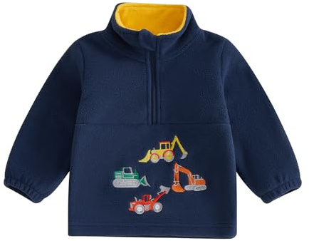 XIXIMAON Toddler Boy Fleece Sweatshirt Dinosaur Digger Tractors Embroidery Half Zipper Stand Collar Long Sleeve Pullover Kids Boy Fleece Hoodie Jumper Fall Blouse Outwear