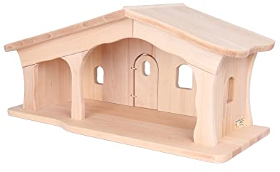 Weihnachtskrippe aus Holz | Krippenstall mit Stall und Hauptraum | Vielseitig als Bauernhof nutzbar 2440