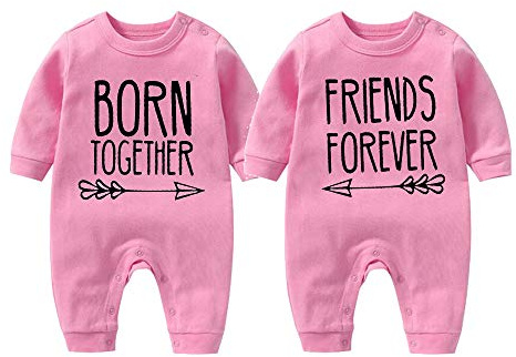 culbutomind Baby Twins Bodysuits Född Together Friends Forever Newborn Söt Baby Kläder Spädbarn Sparkdräkt Unisex Tvillingkläder, Turkos, 0-3 Months