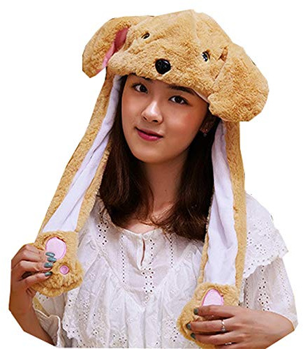 YEKEYI Dog puppy Hat Pop Up Ears Plush Hat Ear Moving Jumping Hat Headband for Women Girls