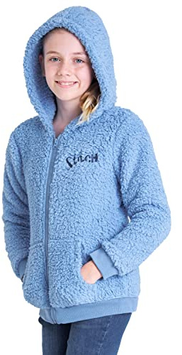 Disney Sweat Zippé Fille Stitch en Polaire Sherpa Enfant Ado 7-18 Ans (Bleu Stitch Enfant, 11-12 Ans)