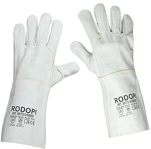 RODOPI Schweißerhandschuhe FIREWELD-Protect 1-10 paar Arbeitshandschuhe Gr. 8-11 Rindspaltleder EN 12477:A Schweißhandschuhe 33 cm für Damen und Herren (1, 9)