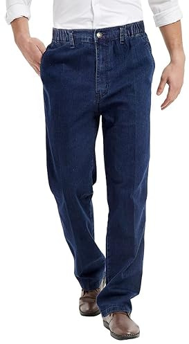 IDEALSANXUN Men’s Jeans with Elastic Waist Casual Relaxed Fit Stretch Jeans Elastic Waist Pants Pull On Denim Jeans(Dark Blue, 36x30)