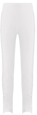 HULIJA Kinder Mädchen Schlittschuhhose Lang Eiskunatlauf Leggings mit Strass Sporthose Trainingsleggings Akrobatik Wettkampf Weiß 146-152