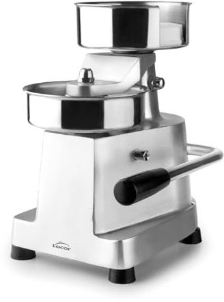 Lacor - 60227 - Pressa per Hamburger, Acciaio Inox, Meccanismo a Leva, 500 Distanziali, Antiscivolo, Facile Pulizia, 13 cm