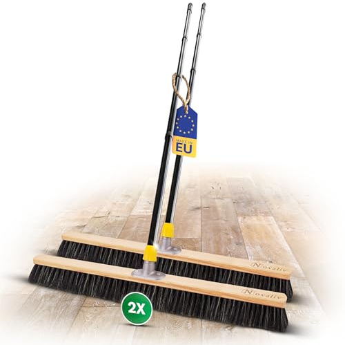 Novaliv Lot de 2 grands balais de 80 cm avec manche et poils - Mélange de poils - Pour atelier, salle - Balai industriel - Pour la maison, la chambre - Grand